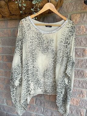 Leopard-Print Beaded Neckline Tunic - Beige